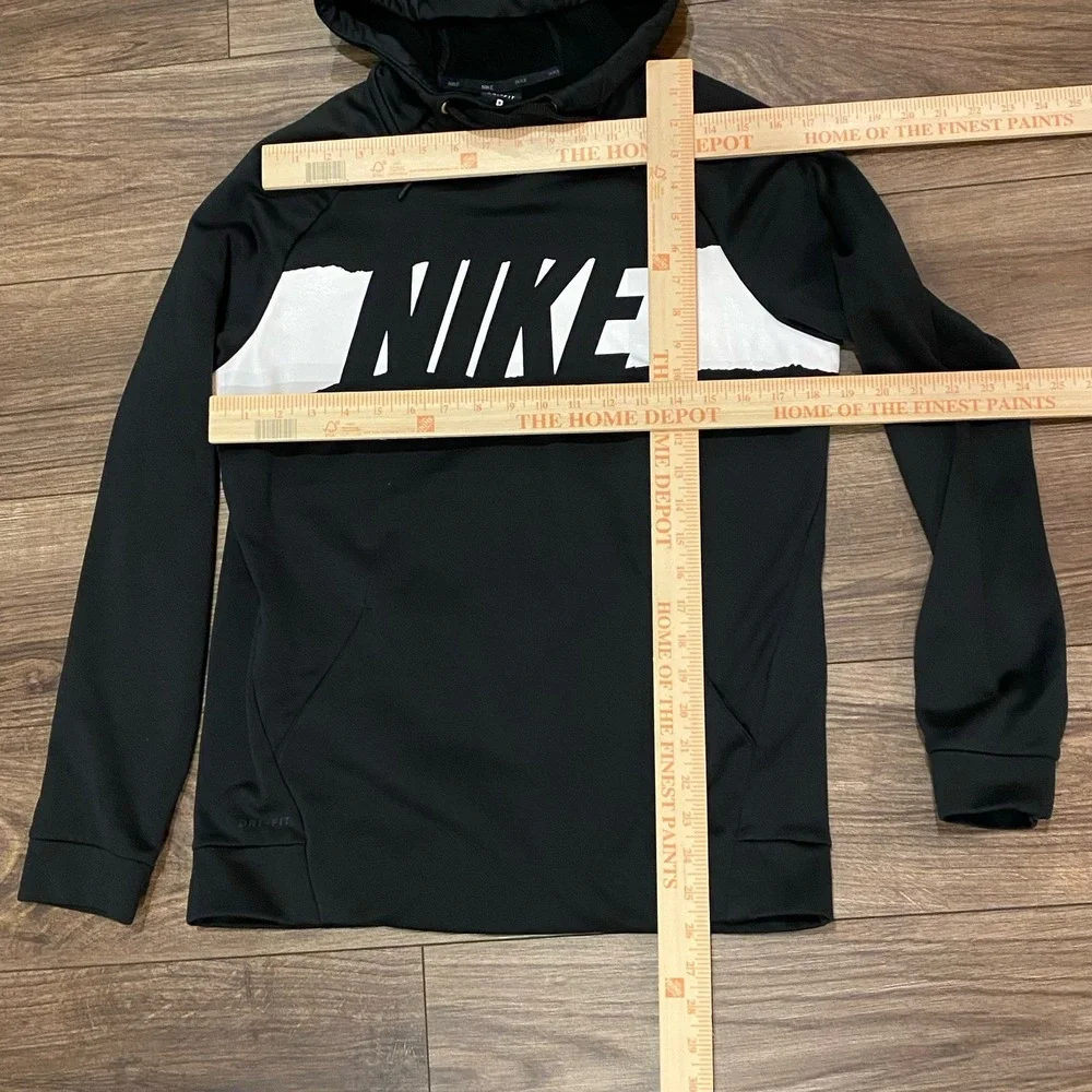 Nike Hoodie White On‎ Black Dri Fit Pullover Sweatshirt Nike Spell Out Sz Small